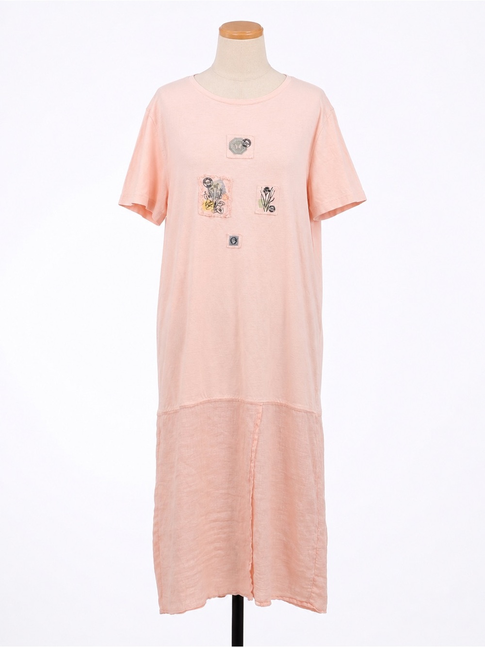 Vintage Julie Mango Peach Embroidered Maxi Dress with Short Sleeves
